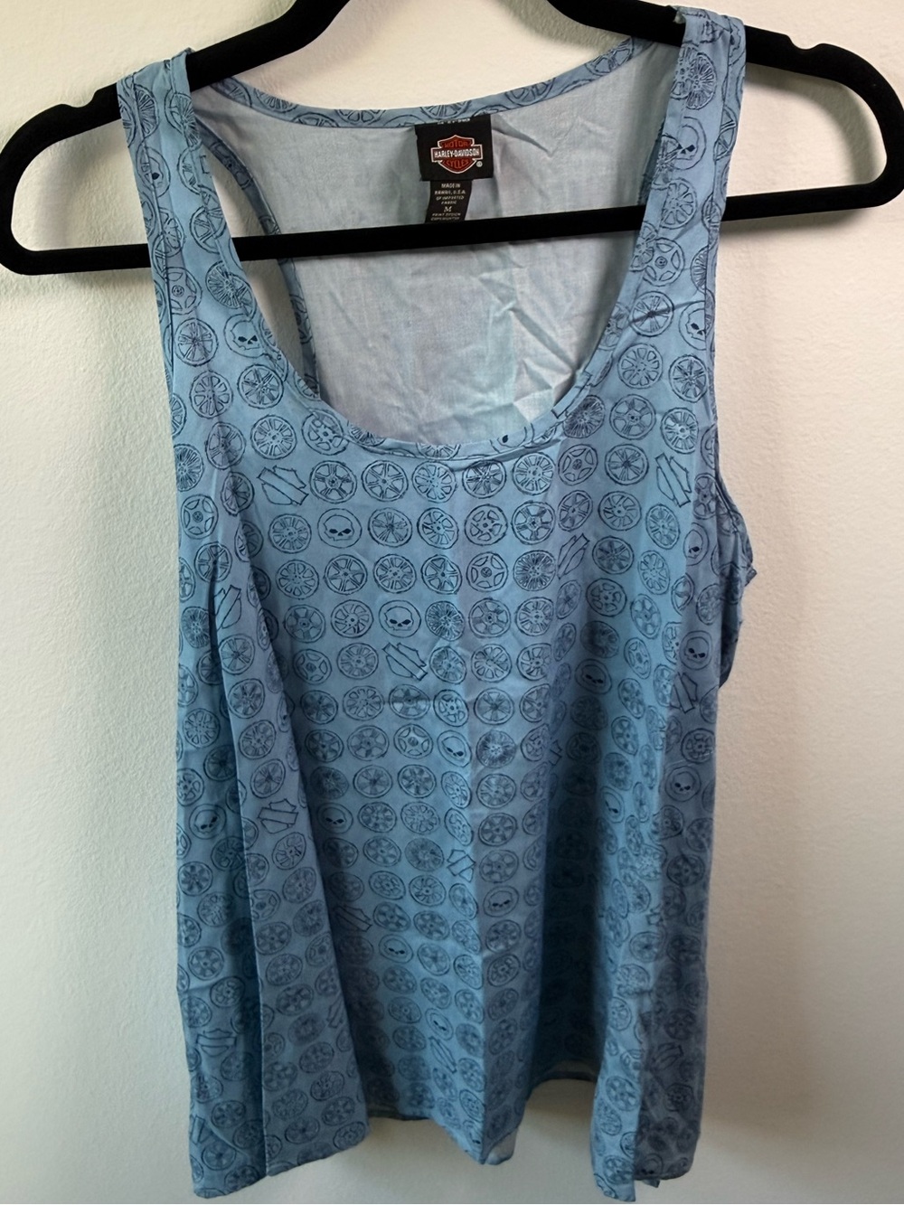 Harley-Davidson Y2K Blue Skull Wheel Tank Top Women’s Medium